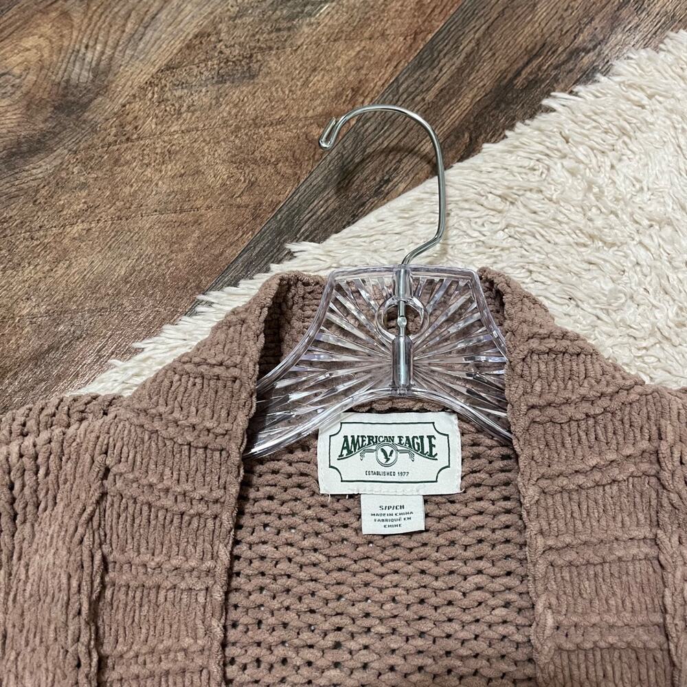 American Eagle Size Small Oversized Brown Chenille Open Front Cardigan Sweater - Picture 3 of 5